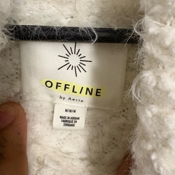 Aerie White fuzzy Cowl Neck Sweater with Soft Knit Texture - Picture 4 of 4